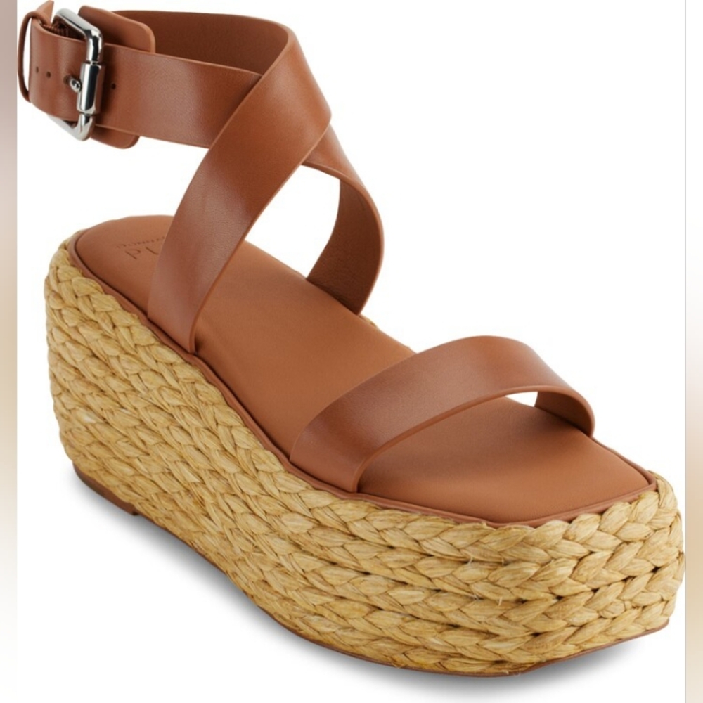 Donna Karan Lolah Ankle Strap Raffia Platform